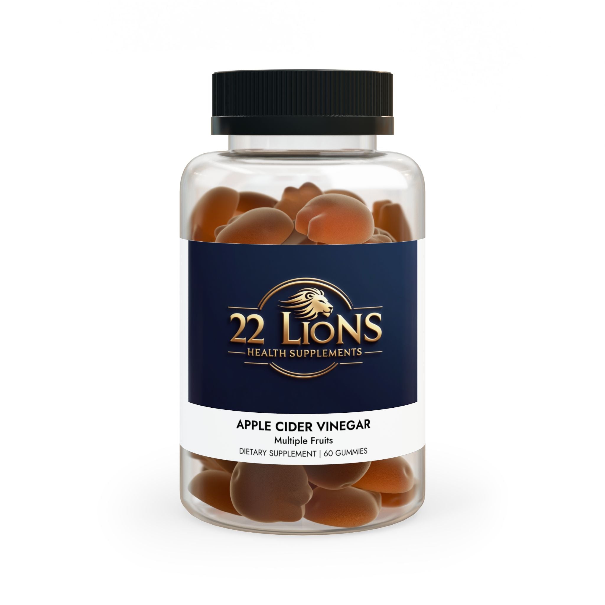 Apple Cider Vinegar Gummies (60 Gummies) Clear bottle + black cap Multiple Fruits 60 Gummies (vegan)