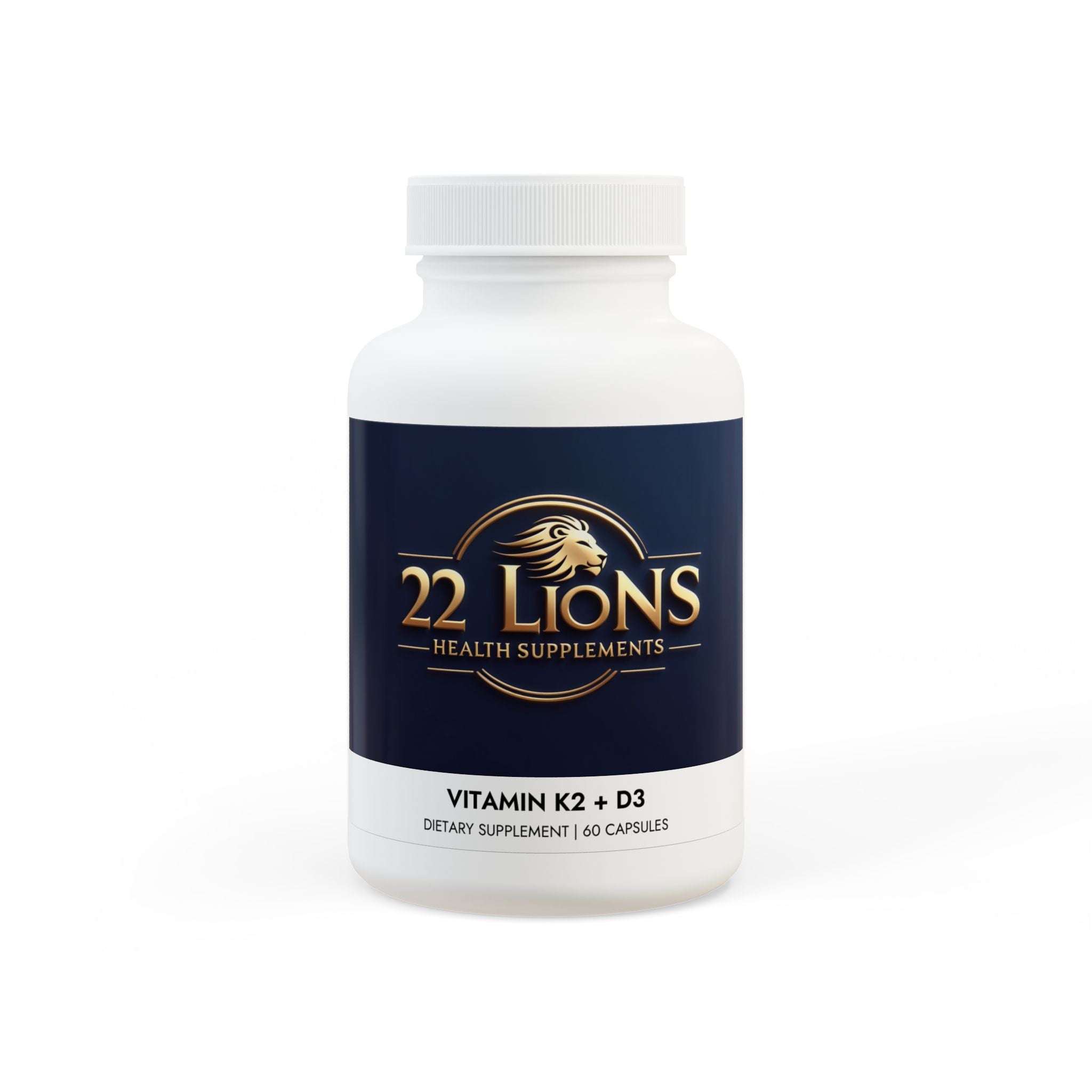 Vitamin K2 + D3 Supplement (60 Capsules) White bottle + cap Unflavored 60 Vegetable capsules