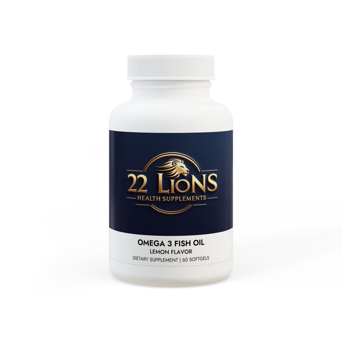 Omega 3 Fish Oil Supplement (60 Softgels) White bottle + cap Lemon 60 Softgels
